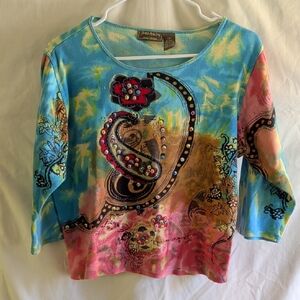 Jane Ashley Multicolor Artistic Long Sleeve Top